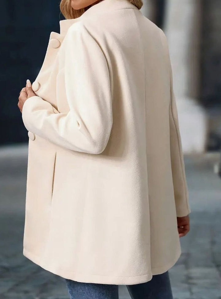 Women's Camel Collarless Button-Front Tailored Blazer Coat