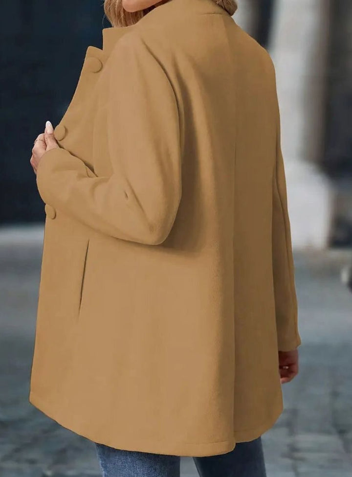 Women's Camel Collarless Button-Front Tailored Blazer Coat
