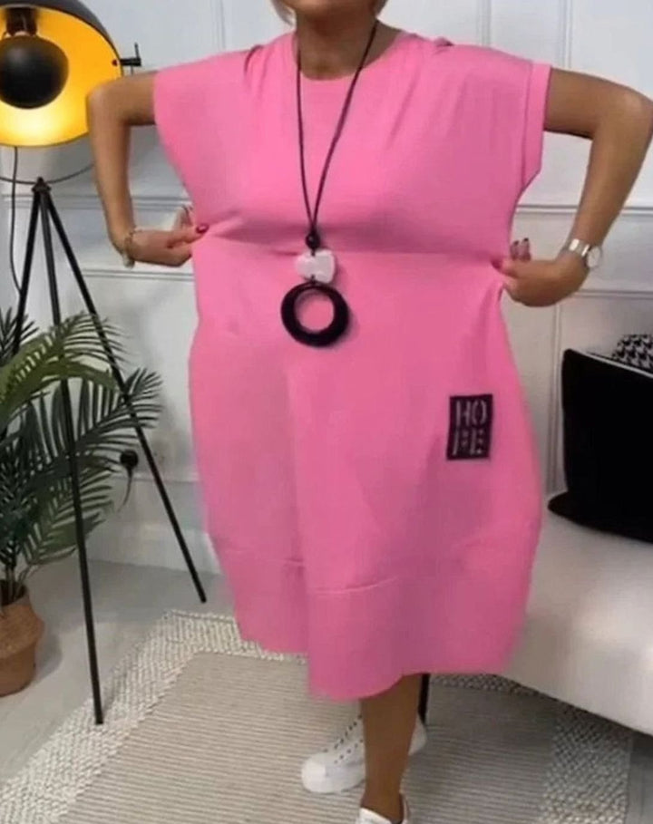 Women's Casual Loose Short-Sleeve Pocketed Midi Dress