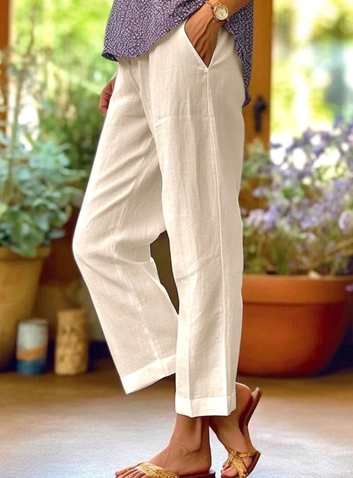 Women's Casual Straight-Leg Cropped Trousers with Pockets - Khaki