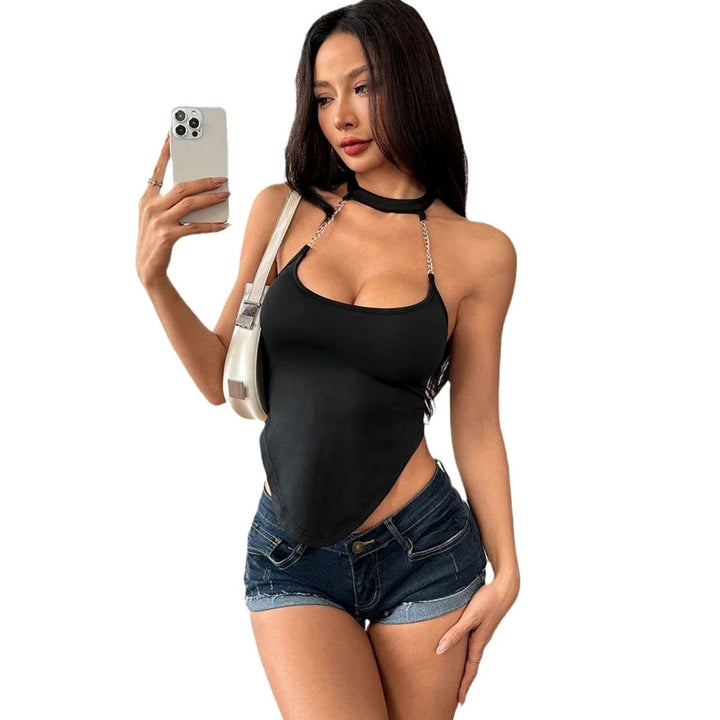 Women's Chain-Strap Halter Neck Cutout Bodysuit