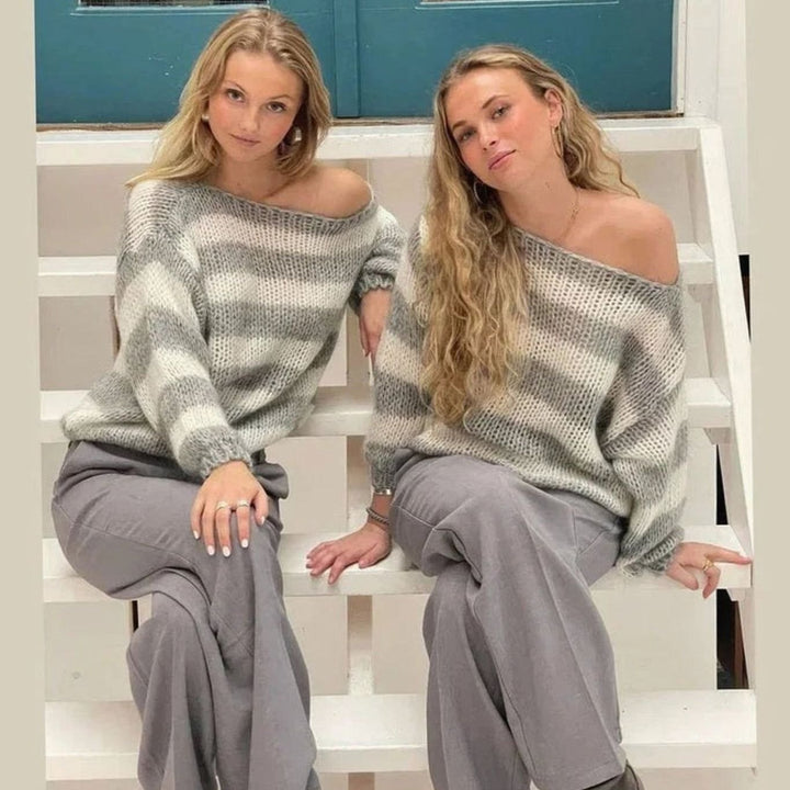 Women's Chunky Knit Striped Relaxed Crew Neck Jumper