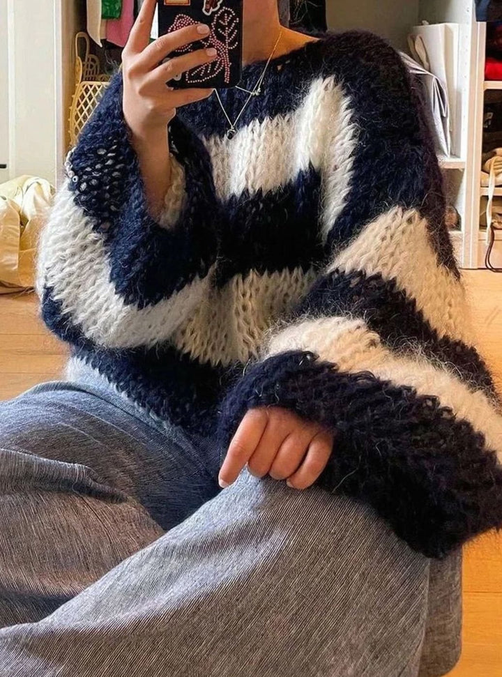 Women's Chunky Striped Loose-Fit Oversized Knitted Jumper