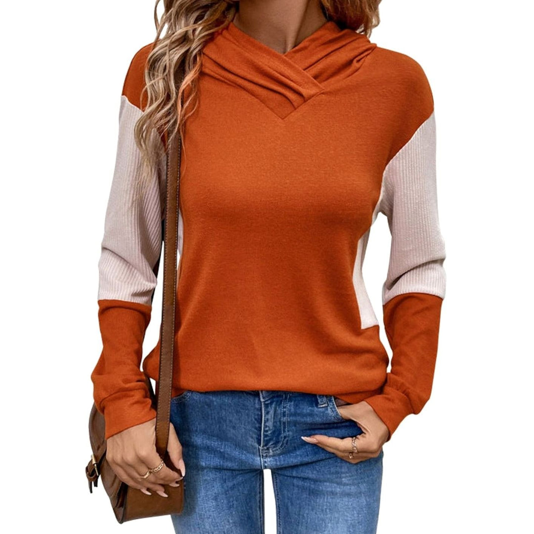 Women's Colour-Block V-Neck Hooded Pullover Sweatshirt