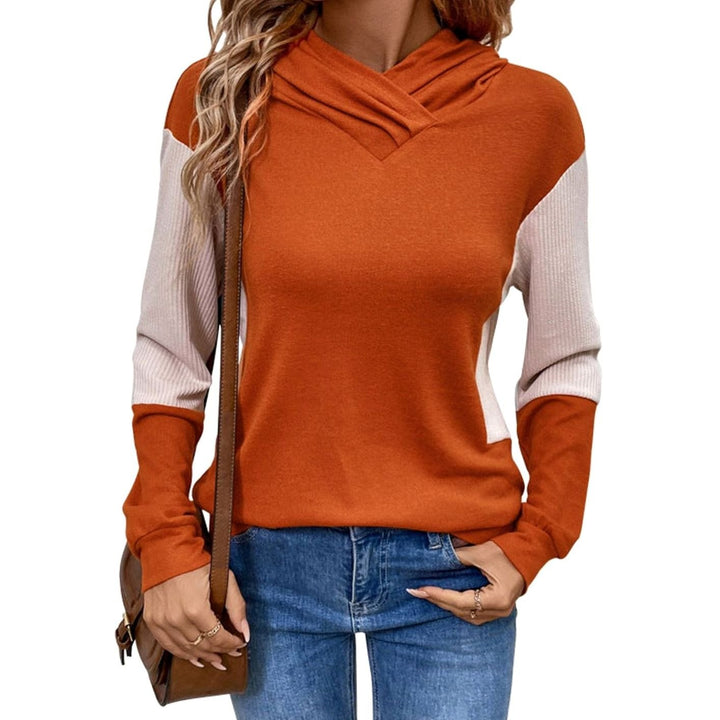 Women's Colour-Block V-Neck Hooded Pullover Sweatshirt