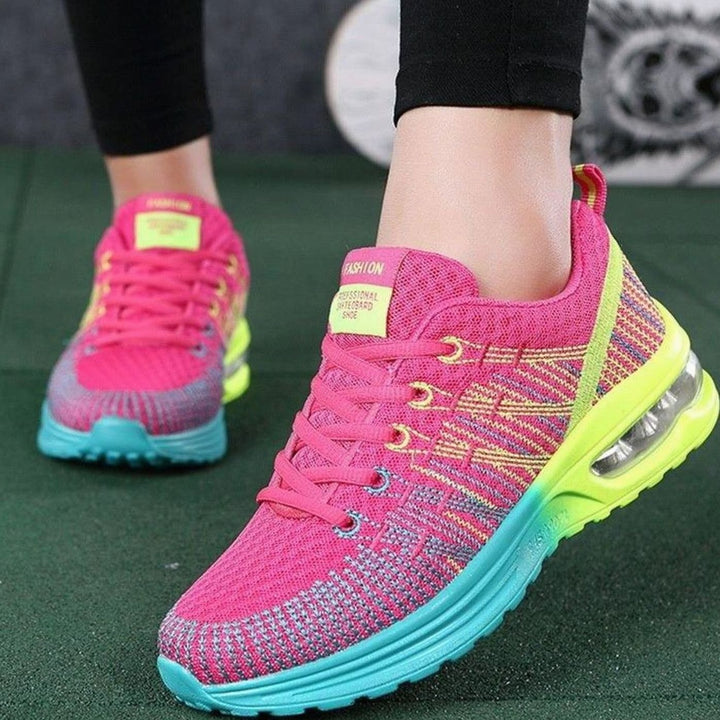 Women's Colourblock Air-Cushion Lace-Up Knit Trainers