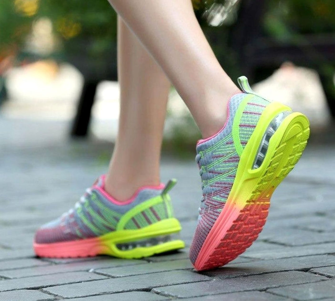 Women's Colourblock Air-Cushion Lace-Up Knit Trainers