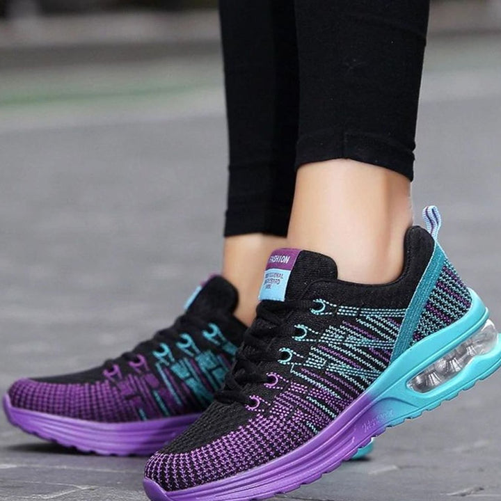Women's Colourblock Air-Cushion Lace-Up Knit Trainers