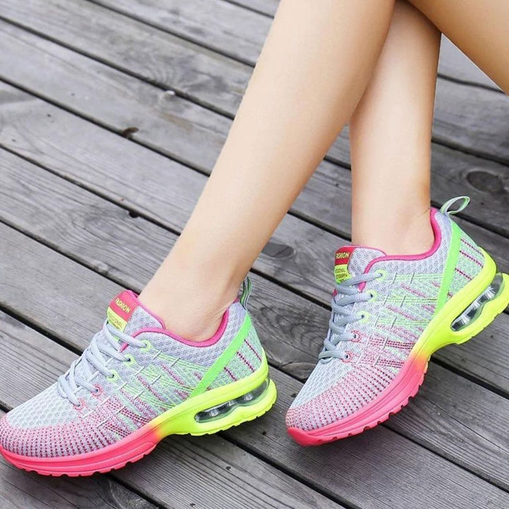 Women's Colourblock Air-Cushion Lace-Up Knit Trainers - Grey
