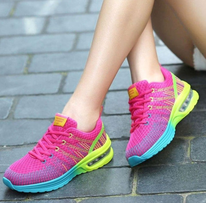 Women's Colourblock Air-Cushion Lace-Up Knit Trainers - Pink