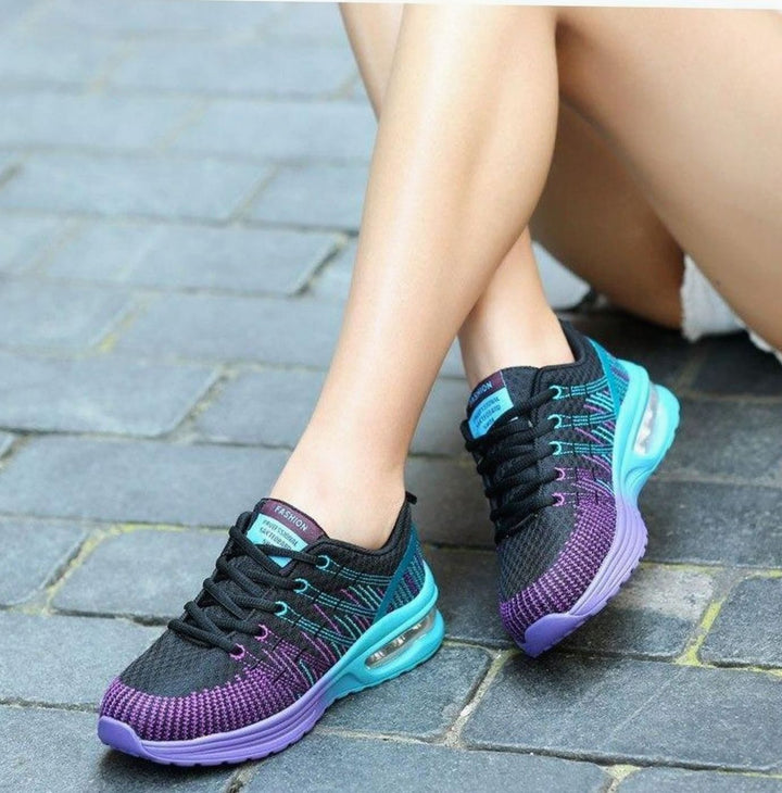 Women's Colourblock Air-Cushion Lace-Up Knit Trainers - Black