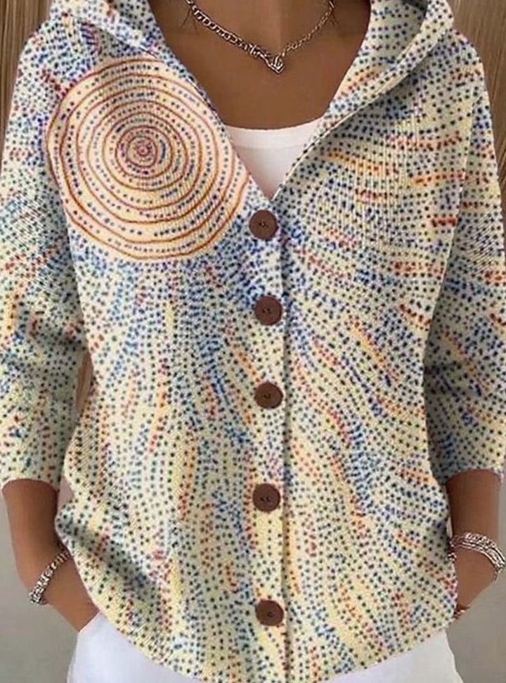 Women's Colourful Patchwork Print Hooded Button Cardigan - Light Yellow