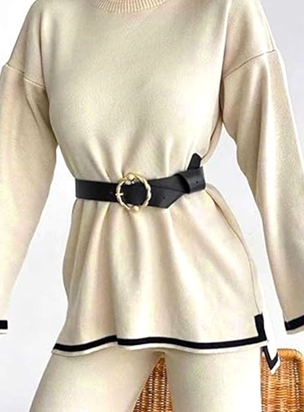 Women's Contrast Trim Side-Split Knit Loungewear Two-Piece Set
