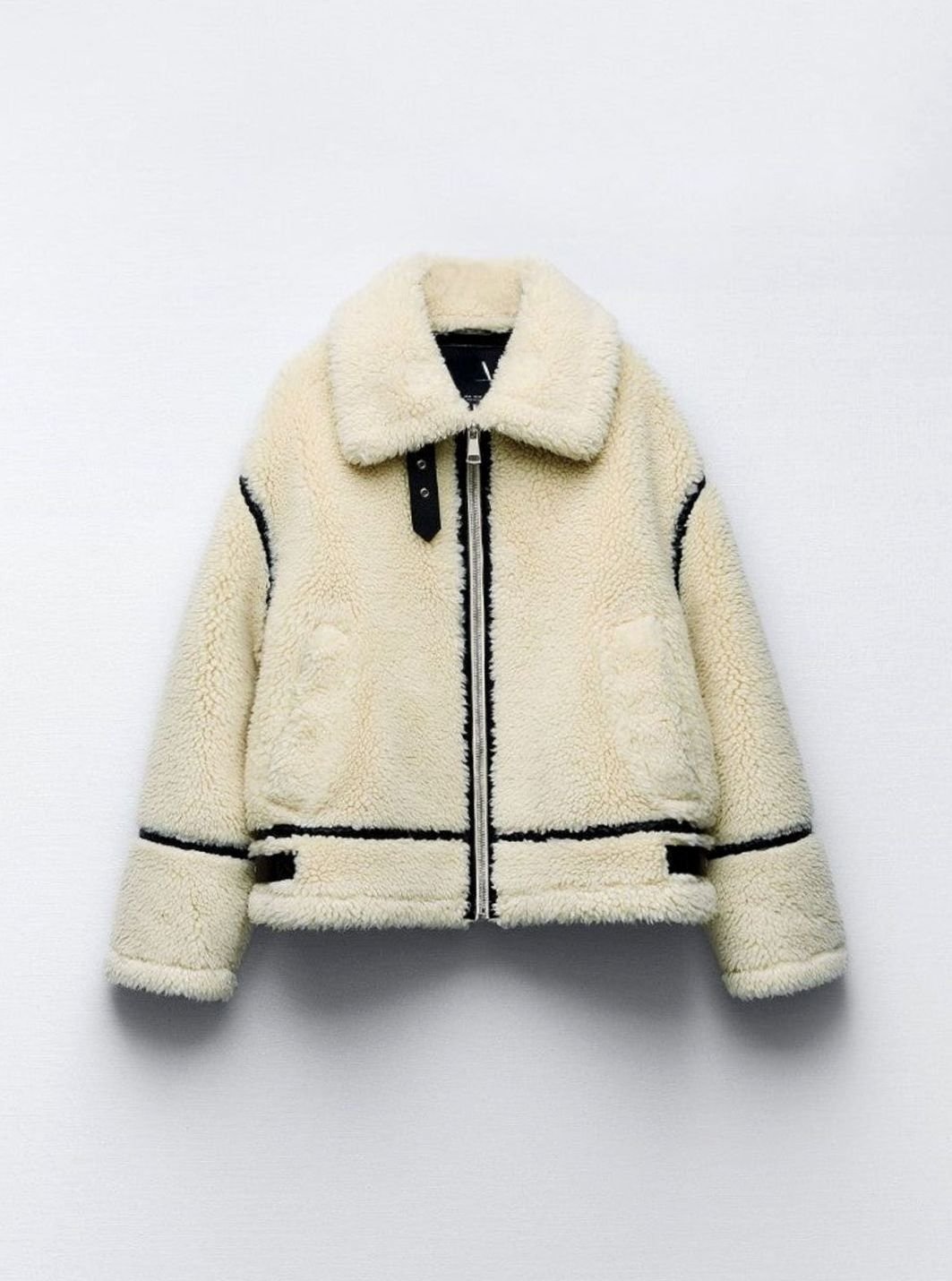 Women's Contrast-Trim Teddy Fleece Zip-Up Biker Jacket