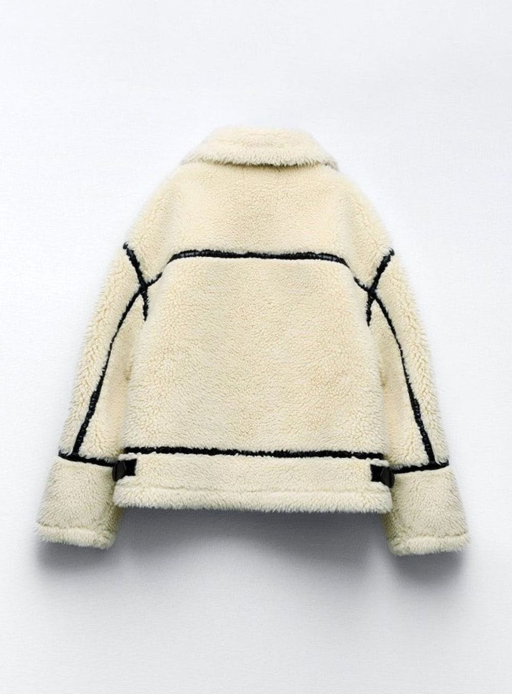 Women's Contrast-Trim Teddy Fleece Zip-Up Biker Jacket