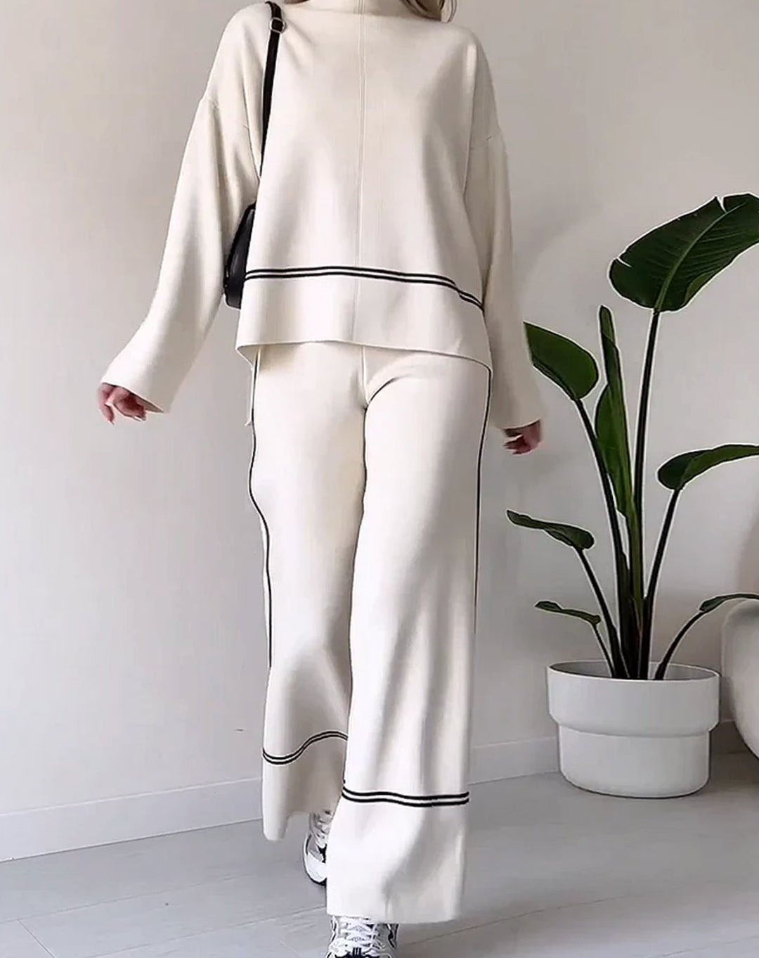 Women's Contrast-Trim Wide-Leg Blazer Trouser Co-ord Set