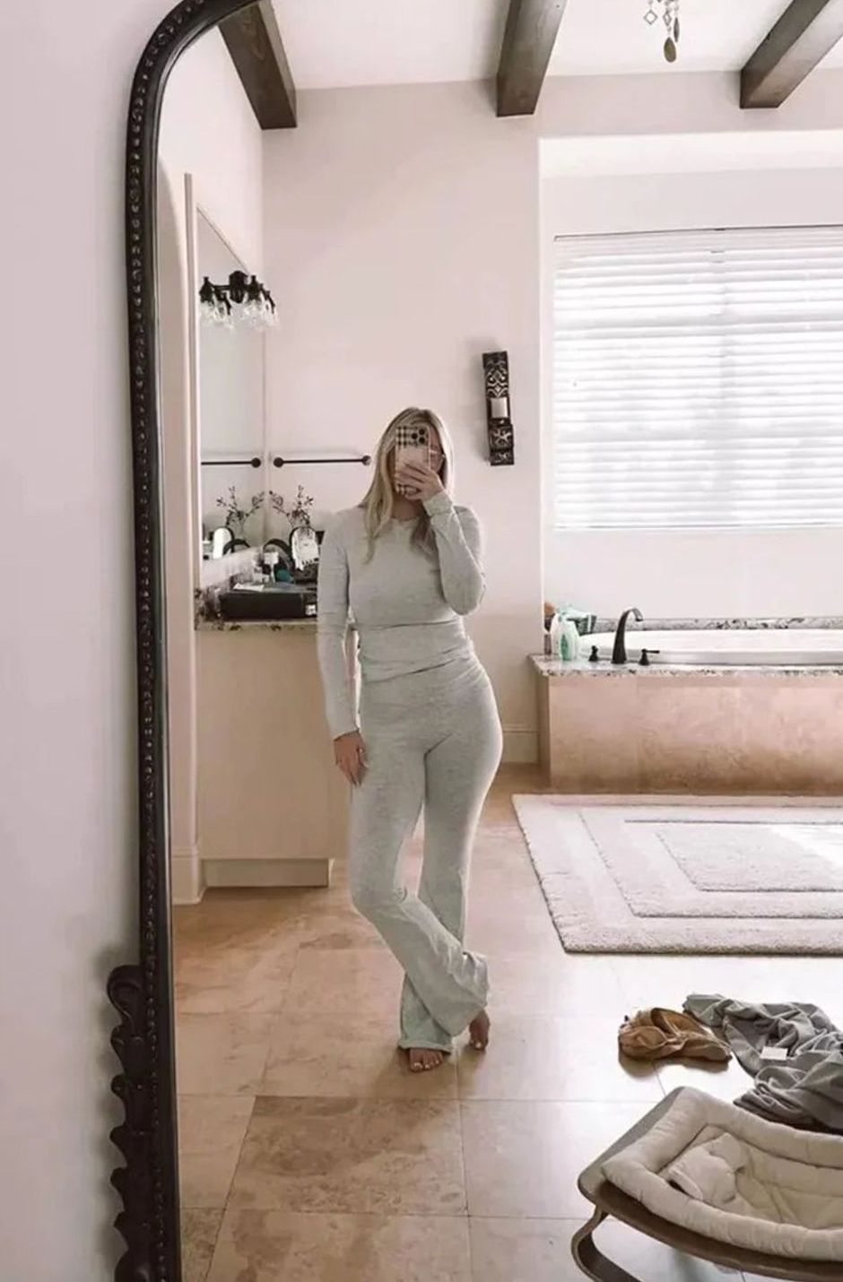 Women's Cotton Relaxed-Fit Flared Loungewear Two-Piece Set