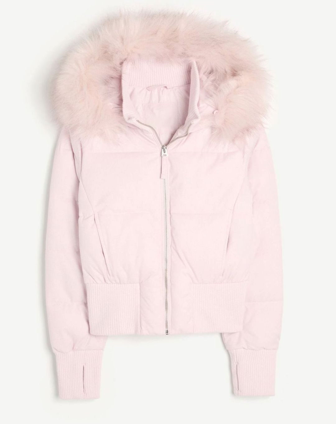 Women's Cropped Faux-Fur Hood Zip-Up Puffer Jacket - Pink