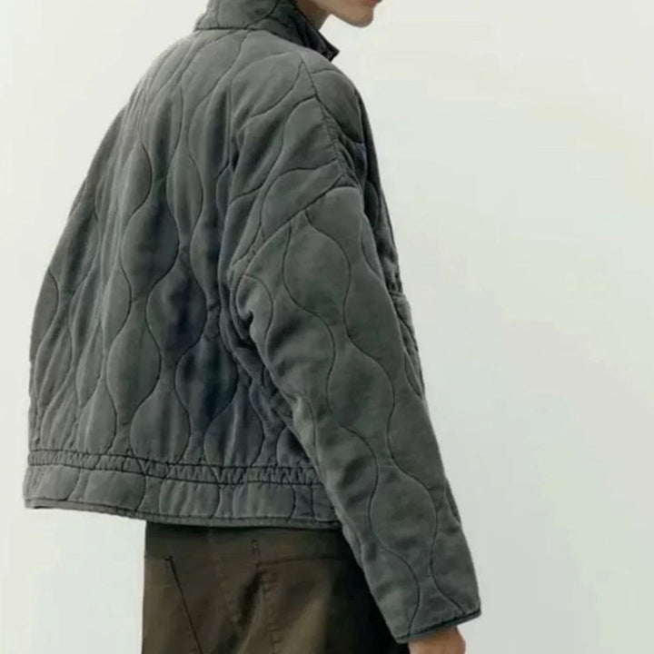 Women's Cropped Quilted Zip-Up Jacket Patch Pockets Drawstring Hem