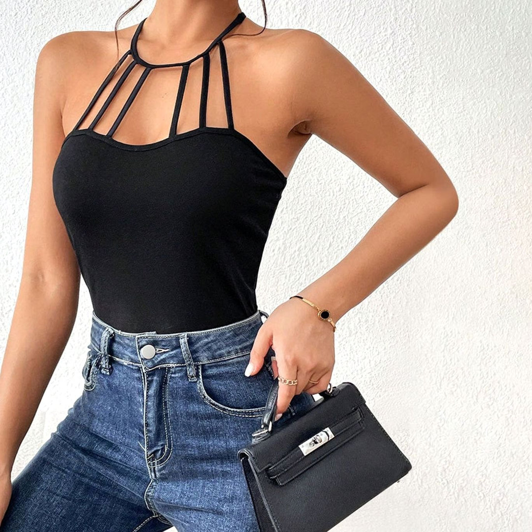 Women's Cut-Out Caged Halter Neck Fitted Bodysuit