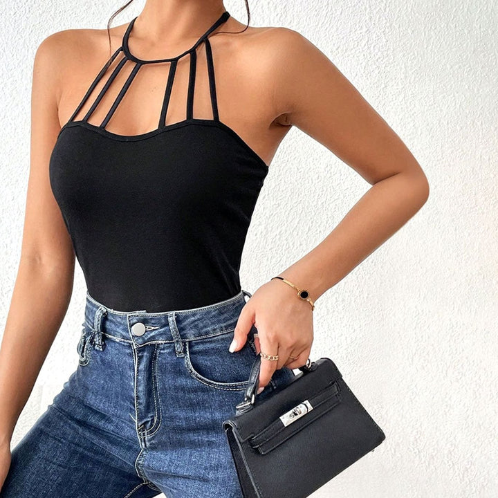 Women's Cut-Out Caged Halter Neck Fitted Bodysuit