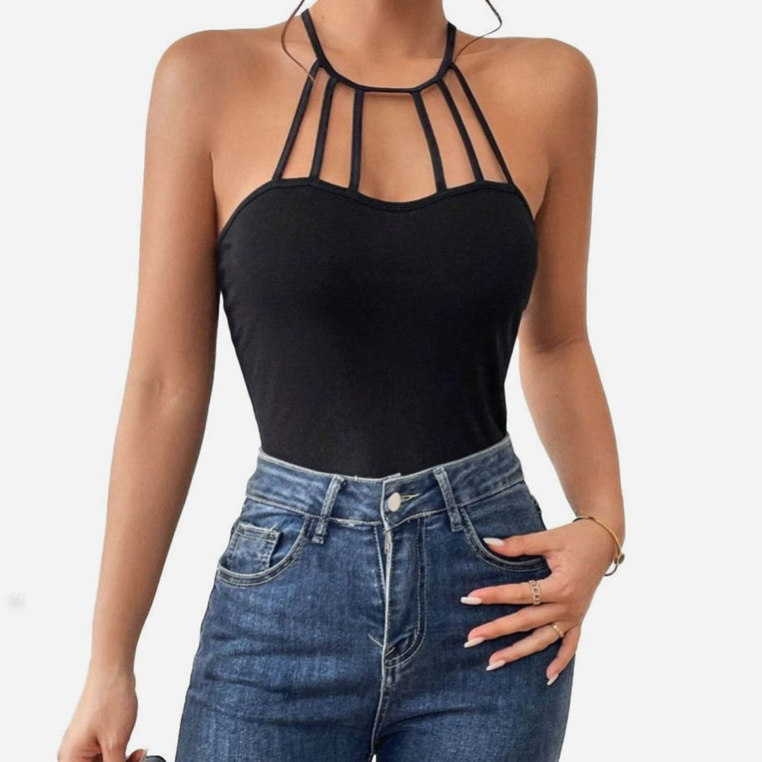 Women's Cut-Out Caged Halter Neck Fitted Bodysuit