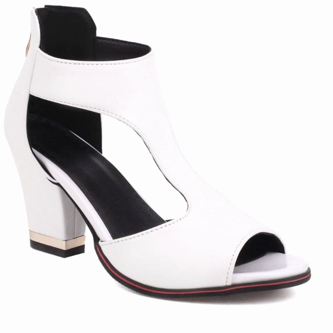 Women's Cut-Out Peep-Toe Block Heel Sandals Gold Detail - White