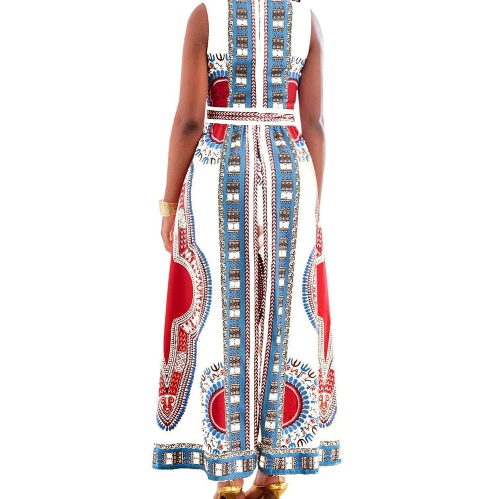Women's Dashiki African Print V-Neck Wide-Leg Jumpsuit