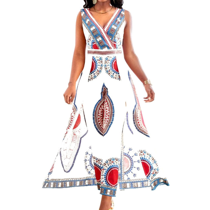 Women's Dashiki African Print V-Neck Wide-Leg Jumpsuit