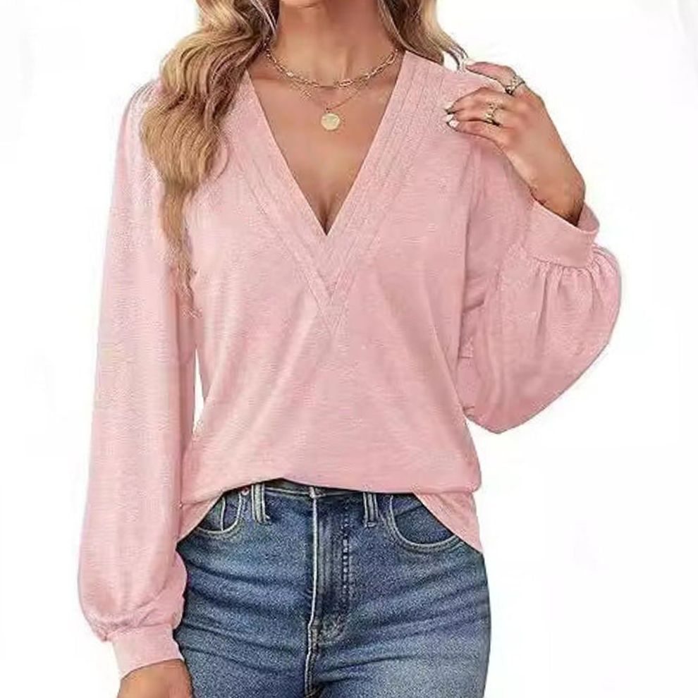 Women's Deep V-Neck Wrap-Front Balloon Sleeve Blouse