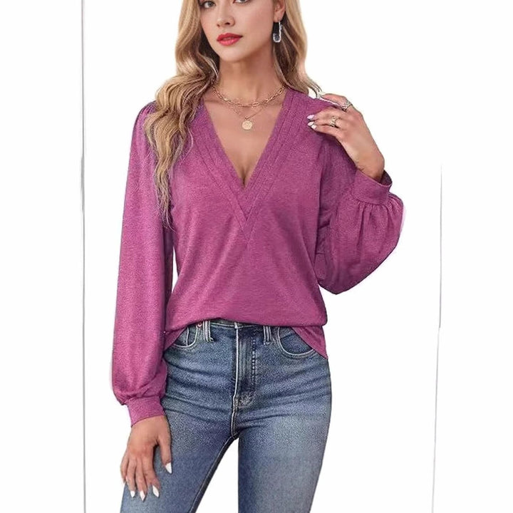 Women's Deep V-Neck Wrap-Front Balloon Sleeve Blouse