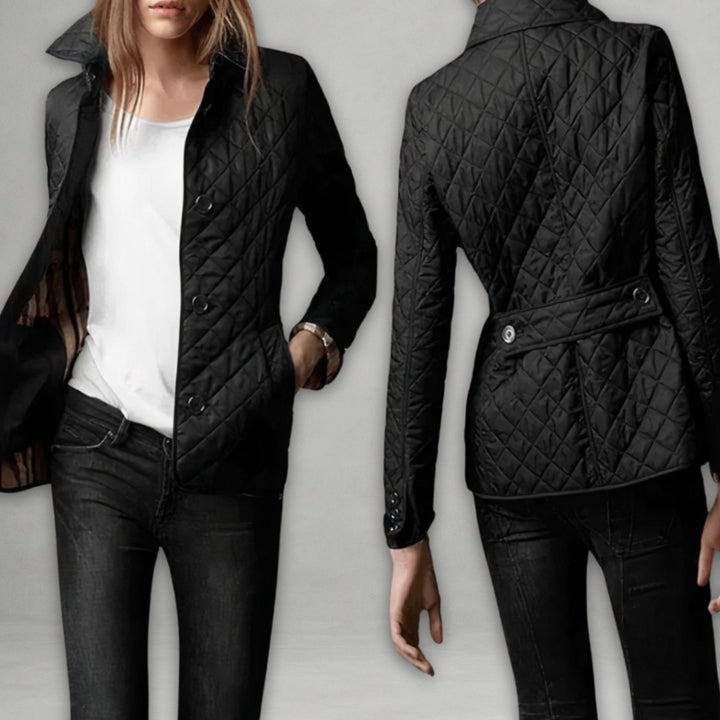 Women's Diamond-Quilted Snap-Button Fitted Jacket - Black