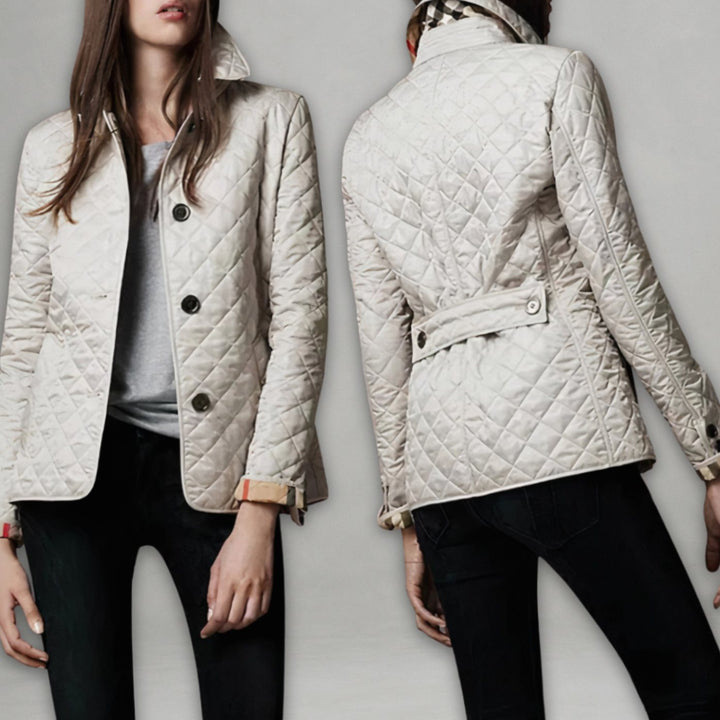 Women's Diamond-Quilted Snap-Button Fitted Jacket - White