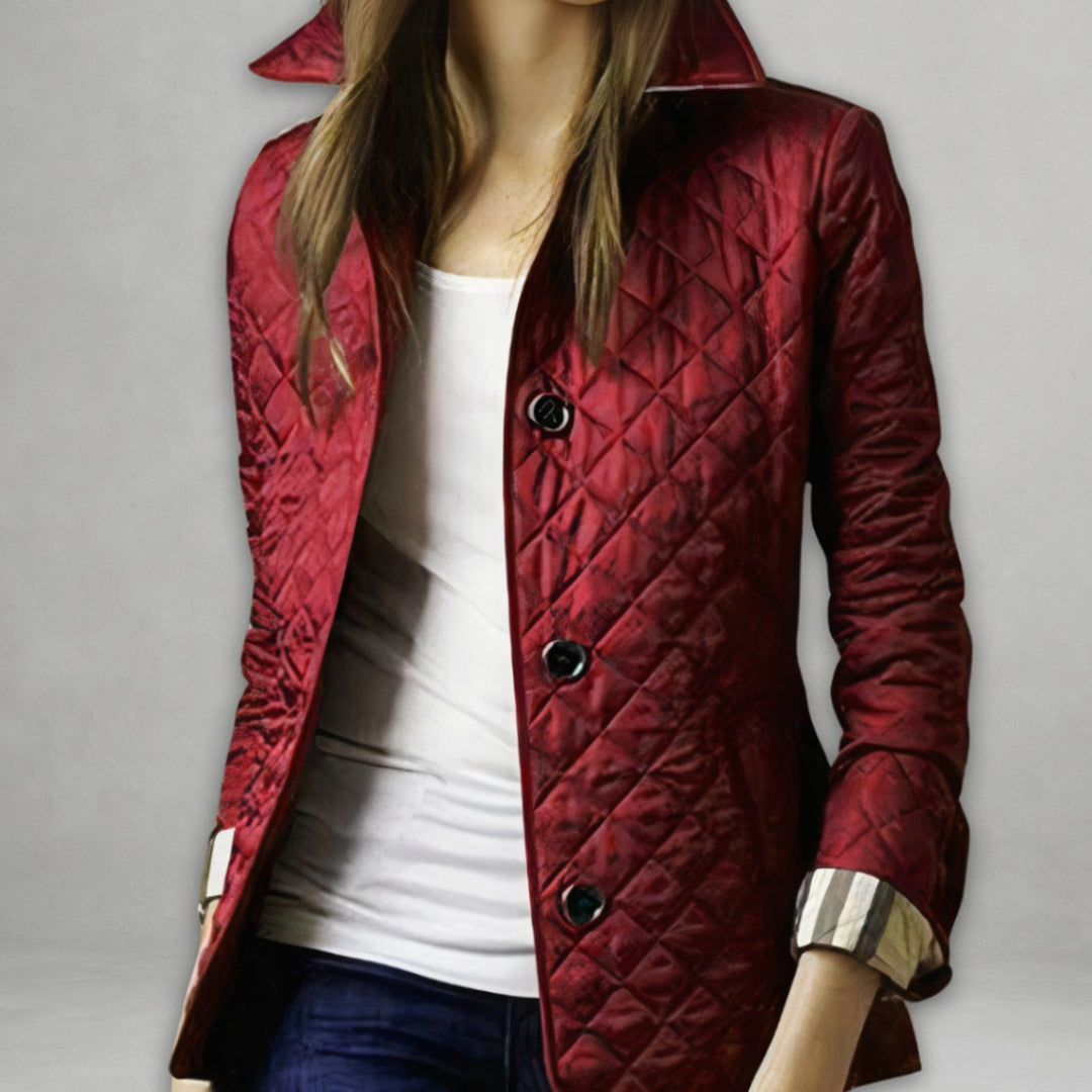 Women's Diamond-Quilted Snap-Button Fitted Jacket - Red