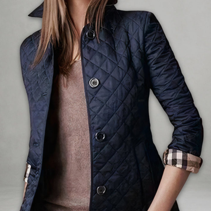 Women's Diamond-Quilted Snap-Button Fitted Jacket - Blue