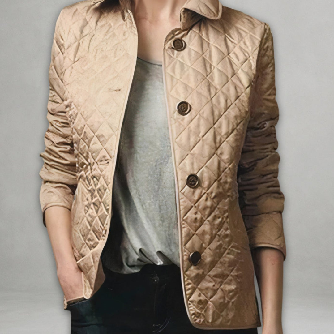 Women's Diamond-Quilted Snap-Button Fitted Jacket - Beige