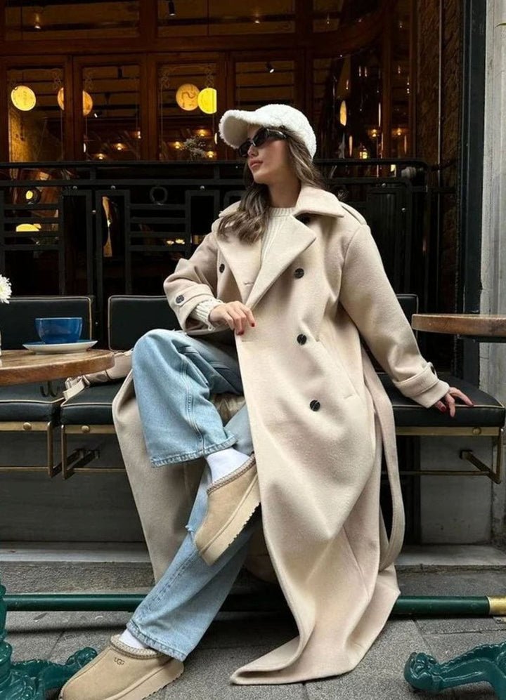 Women's Double-Breasted Long Wool-Blend Winter Coat