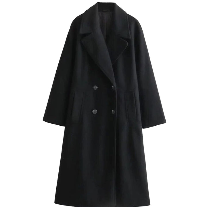 Women's Double-Breasted Long Wool-Blend Winter Coat - Black