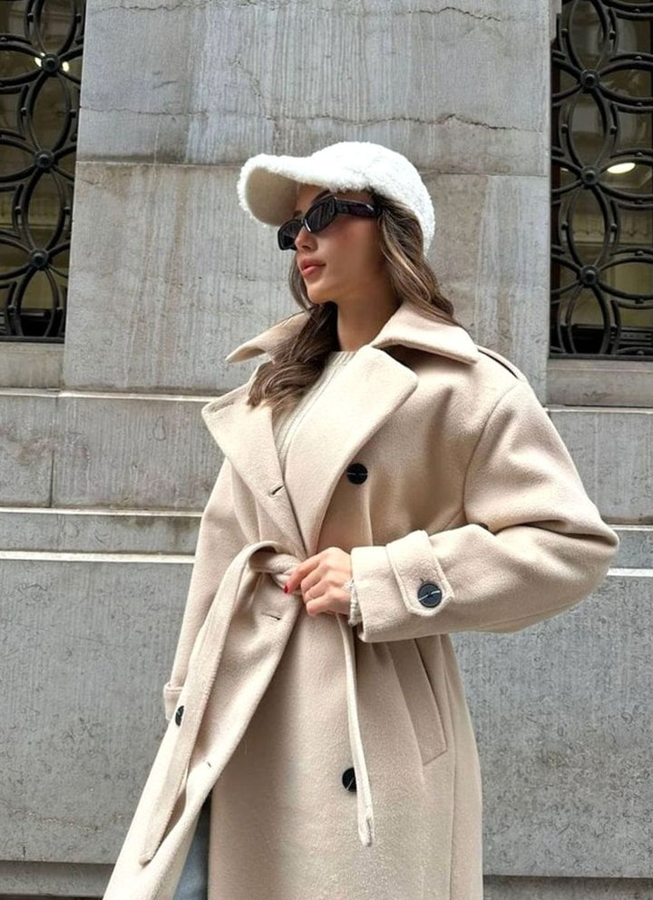 Women's Double-Breasted Long Wool-Blend Winter Coat