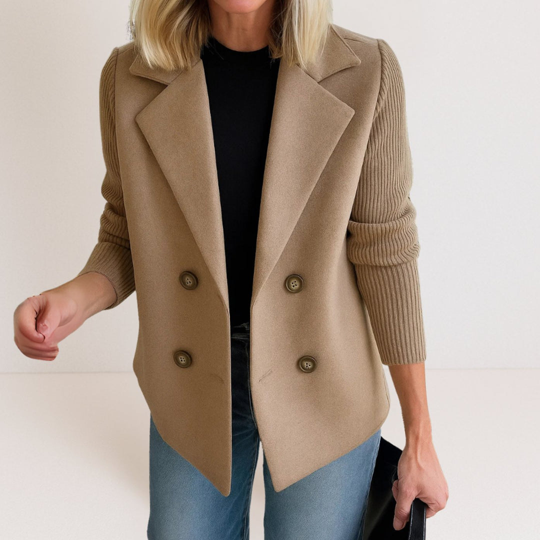 Women's Double-Breasted Notch-Lapel Wool-Look Blazer Coat - Beige