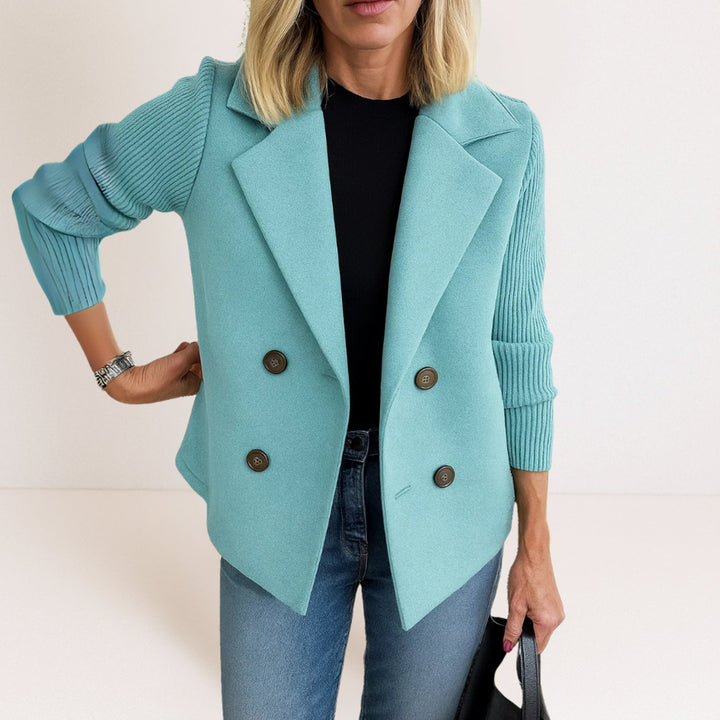Women's Double-Breasted Notch-Lapel Wool-Look Blazer Coat - Light Blue