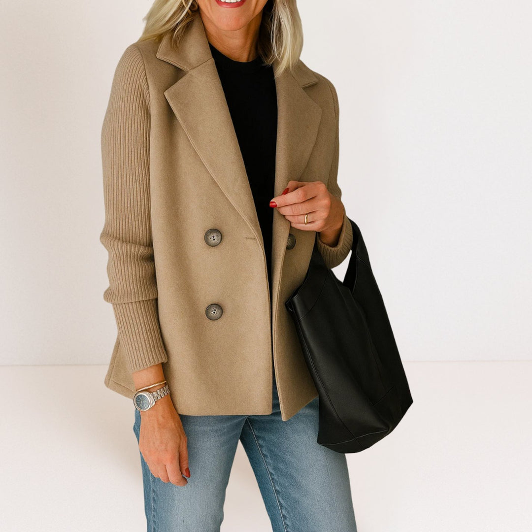 Women's Double-Breasted Notch-Lapel Wool-Look Blazer Coat