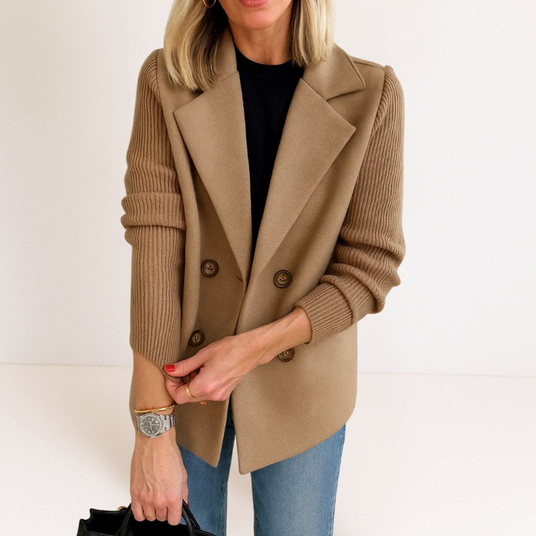 Women's Double-Breasted Notch-Lapel Wool-Look Blazer Coat