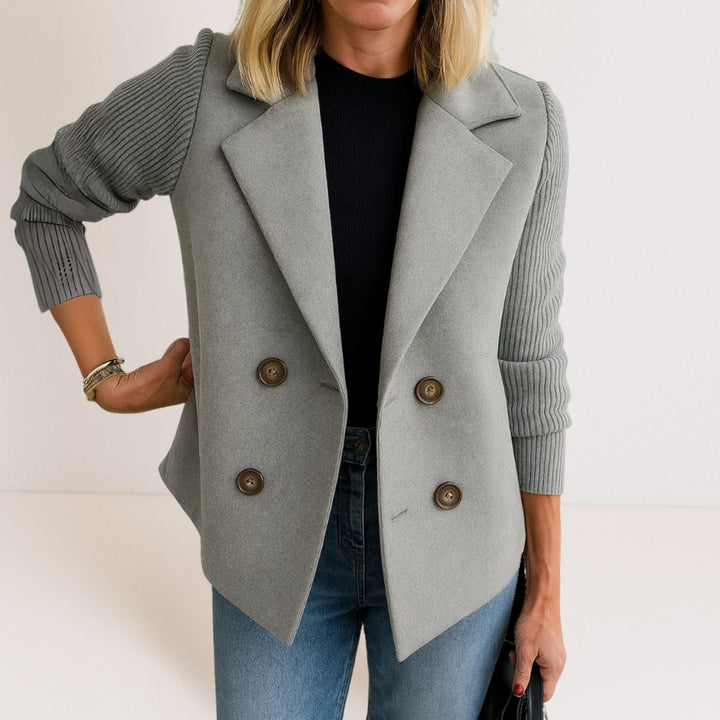 Women's Double-Breasted Notch-Lapel Wool-Look Blazer Coat - Grey