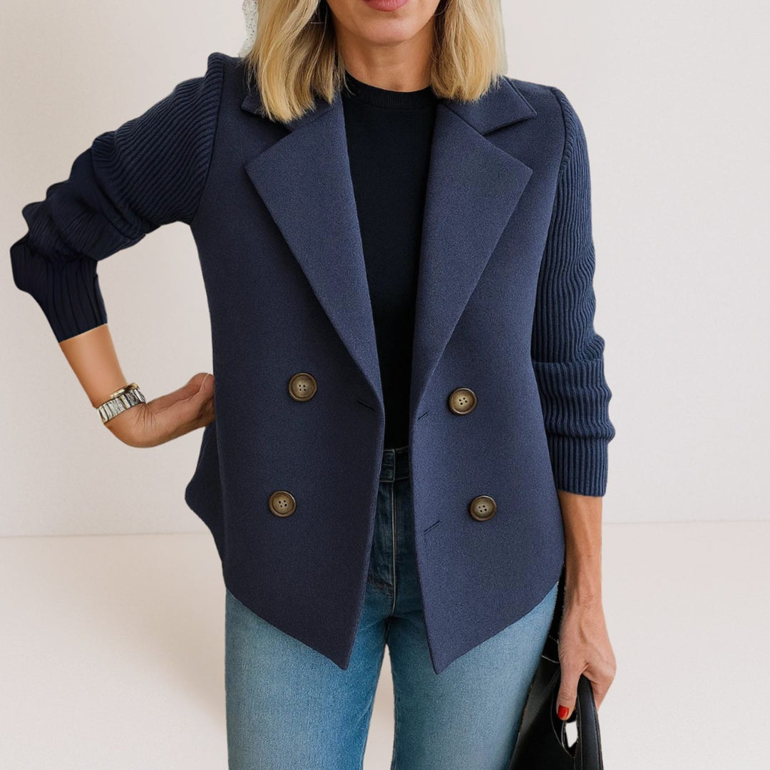 Women's Double-Breasted Notch-Lapel Wool-Look Blazer Coat - Blue