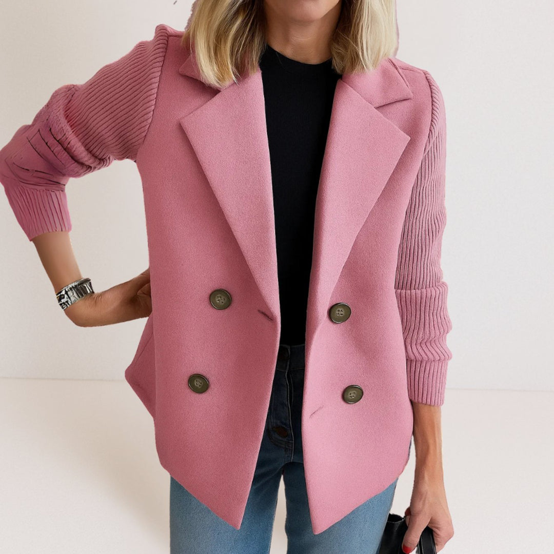 Women's Double-Breasted Notch-Lapel Wool-Look Blazer Coat - Pink
