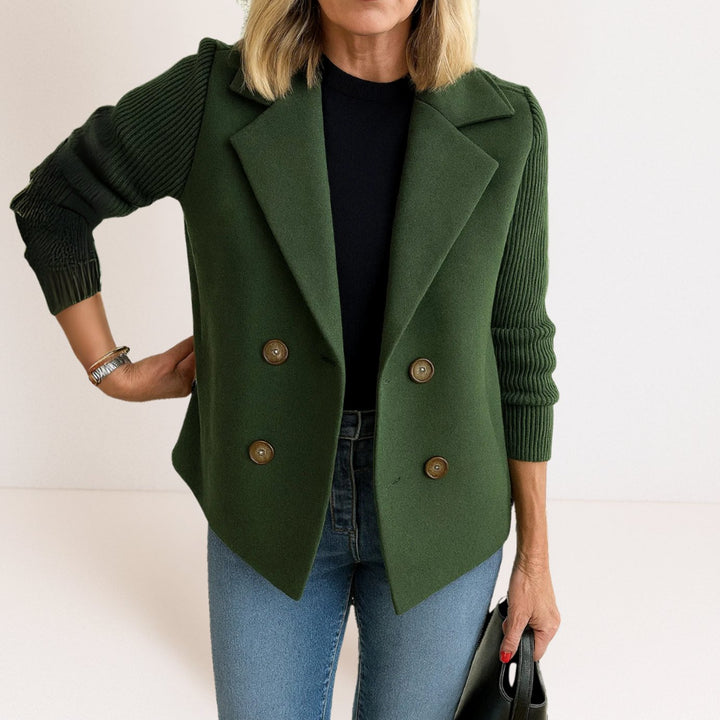 Women's Double-Breasted Notch-Lapel Wool-Look Blazer Coat - Green