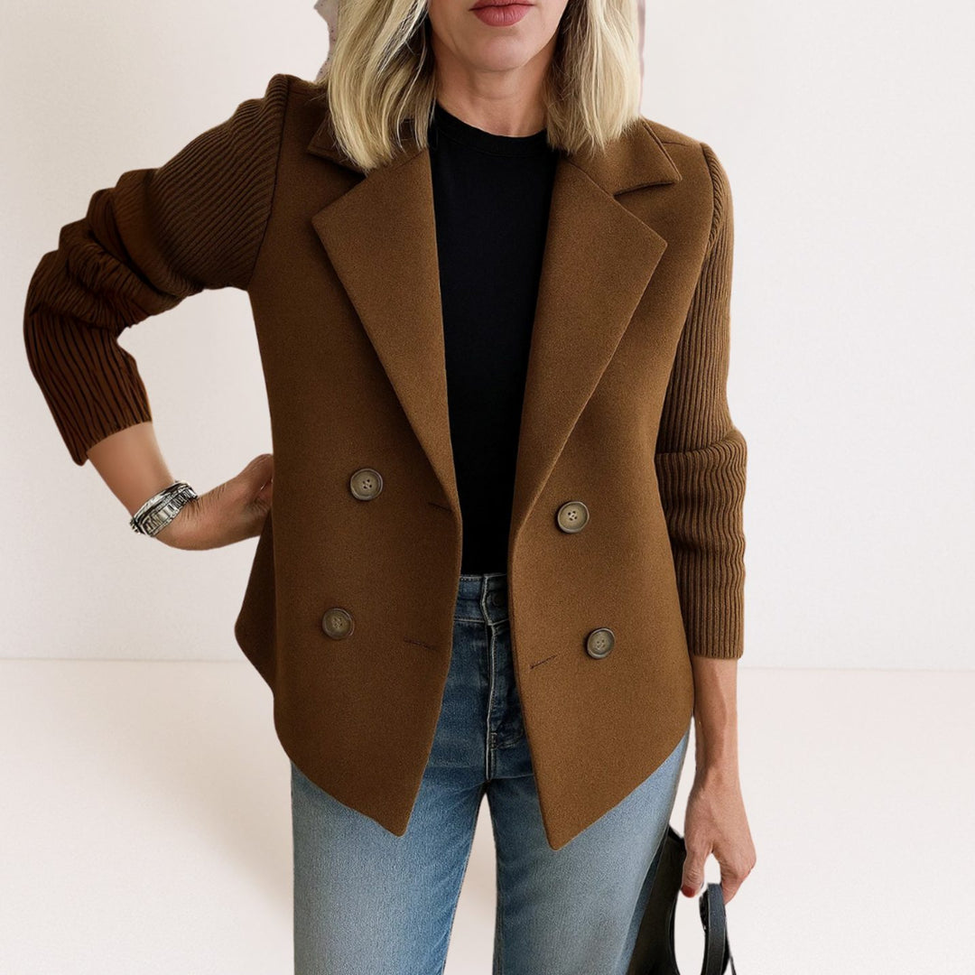 Women's Double-Breasted Notch-Lapel Wool-Look Blazer Coat - Brown
