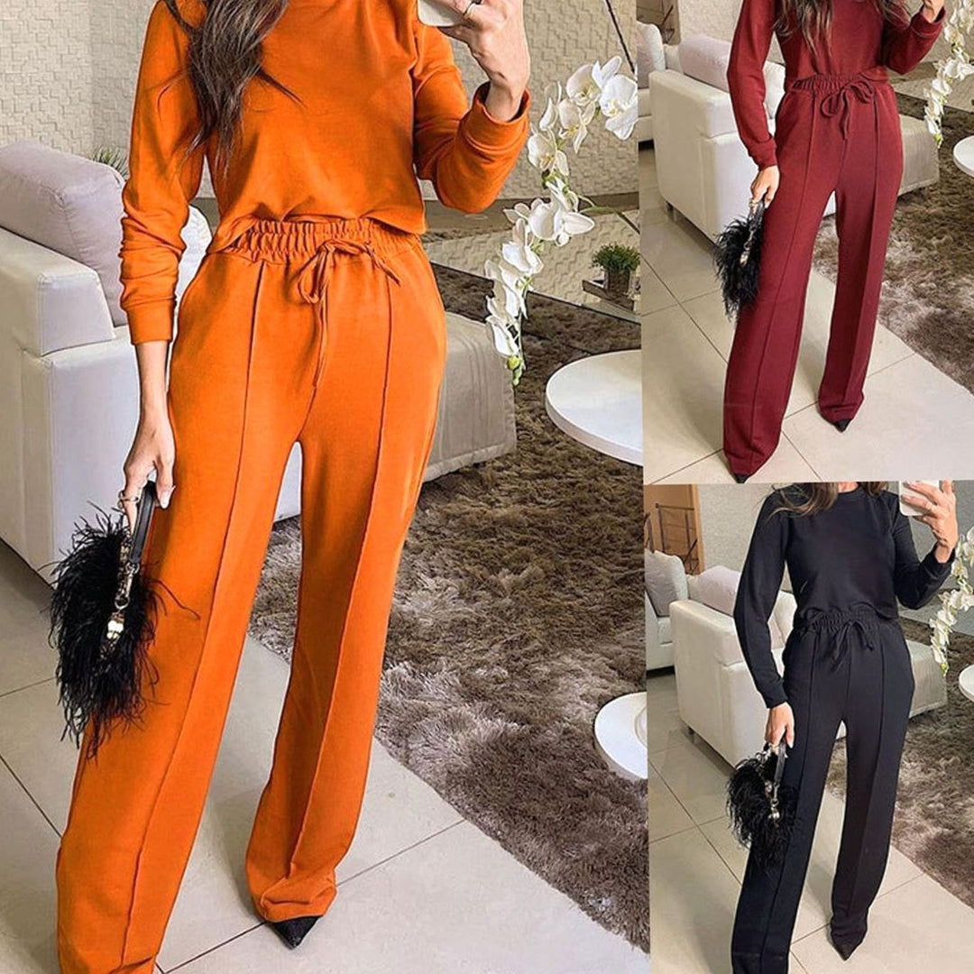 Women's Drawstring Wide-Leg Loungewear Two-Piece Trouser Set