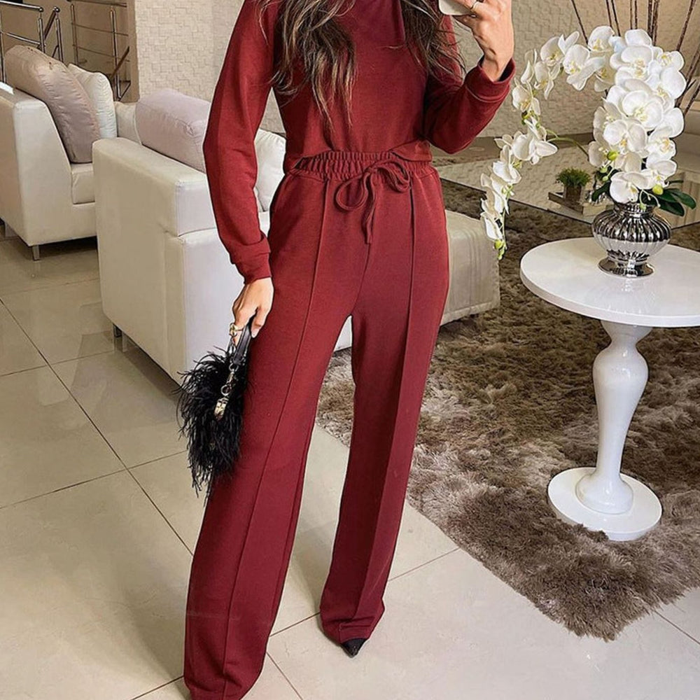 Women's Drawstring Wide-Leg Loungewear Two-Piece Trouser Set